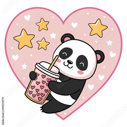 Create a vector illustration of a sleepy panda hugging itself, featuring bold, thick strokes and a cute, cuddly style.