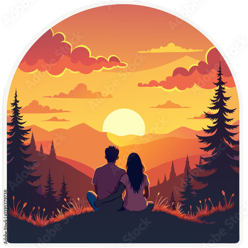 Couple Watching the Sunset Together in Nature