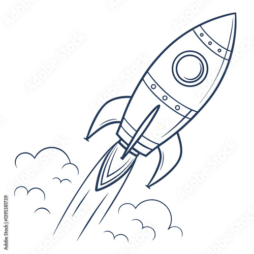 Minimalist Rocket Icon Vector with Smoke Trails