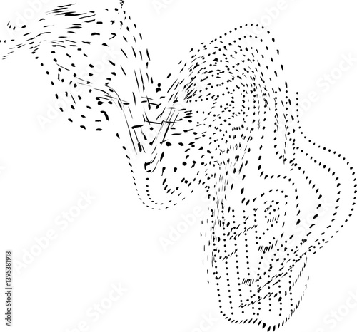 Blob shape with unstructured mesh geometry and irregular dotted curves in fluid motion.