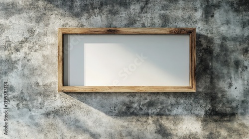 Obraz na płótnie A minimalist empty wooden frame with clean lines, suspended on a textured concrete wall, capturing the modern simplicity and sophistication of its design. w salonie