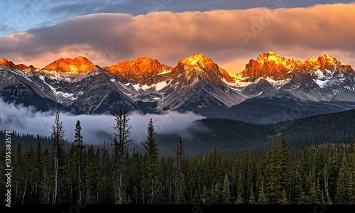 Majestic Mountain Landscape with Sunset and Dramatic Cloud Formation