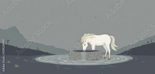  Subtle Unicorn Source Understated Wallpaper Featuring a Unicorn at a Minimalist, Abstractly Represented Stream
