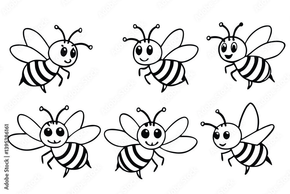 set of bees line art set of bees line art