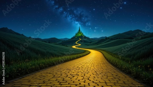  The Yellow Brick Road illuminated with the night shining down from above.