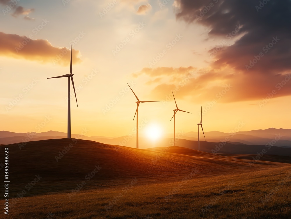 Obraz premium Solar flares powering planetary wind blades, galactic renewable concept