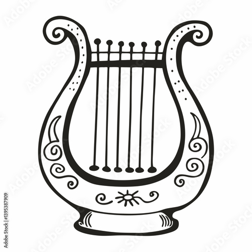 Elegant Vintage Lyre Illustration with Intricate Ornamentation