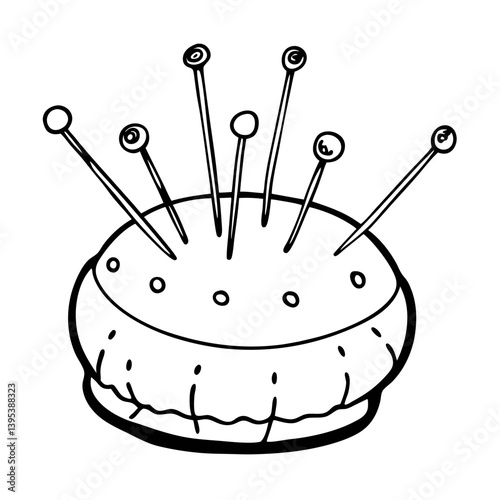 Sewing Needle Cushion with Pins  Illustration