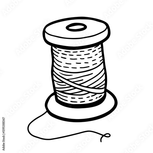 Monochrome Spool of Thread for Sewing and Craft Projects  Illustration