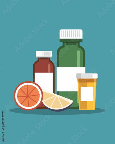 Vitamin Supplements with Orange and Lemon Slices, Healthy Diet
