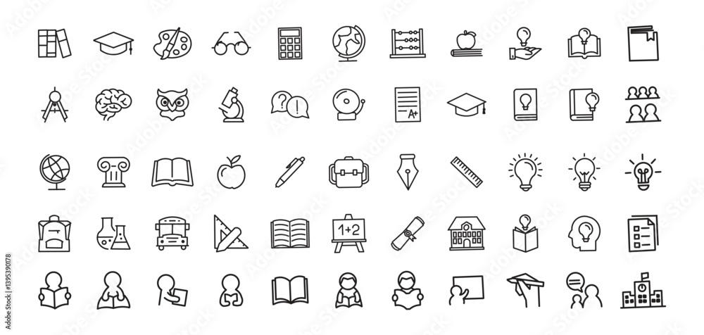Back to school icon set with vector icons related with education, success, academic subjects and more. Editable stroke for your own needs. Back to school icon set with vector icons related with education, success, academic subjects and more. Editable stroke for your own needs.