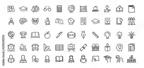 Back to school icon set with vector icons related with education, success, academic subjects and more. Editable stroke for your own needs.