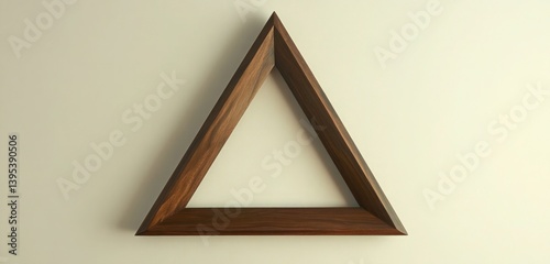 Obraz na płótnie A narrow triangular wooden frame with dark walnut finish, hanging mid-level on a cream wall, adding a unique geometric flair. w salonie