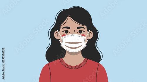Illustration of a young woman wearing a protective face mask