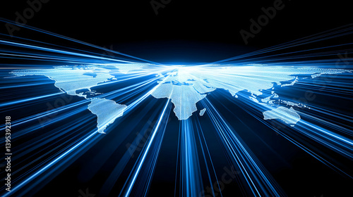 Wallpaper Mural Digital World Map with Blue Light Rays and Data Visualization Effects Torontodigital.ca