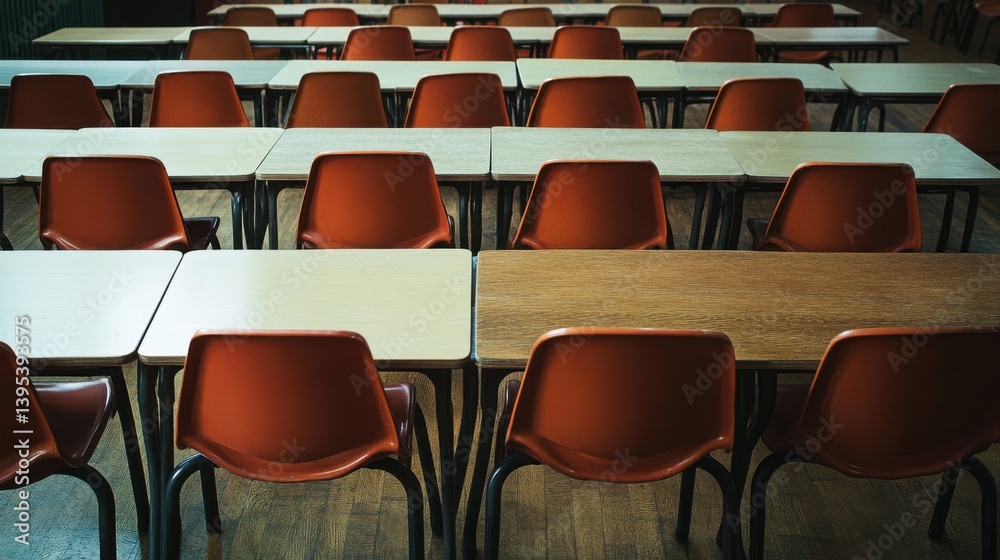 Fototapeta premium Empty Classroom Desks and Chairs