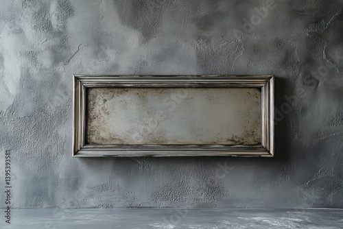Obraz na płótnie A rectangular metal frame in antique silver, low on a gray wall, its patina adding a hint of vintage charm to the space. w salonie