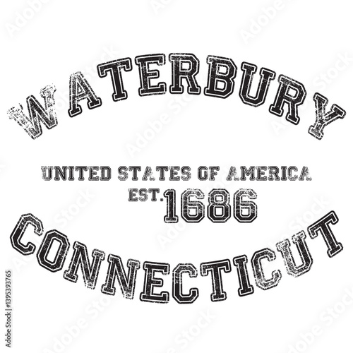 vintage college varsity connecticut's waterbury city slogan emblem print with grunge effect for graphic tee t shirt or sweatshirt - vector photo