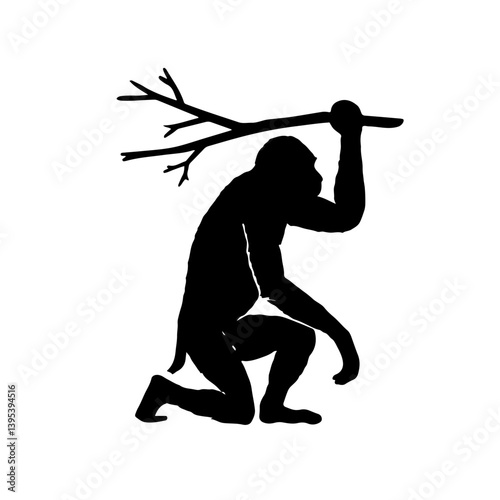Primate Evolution Sketch - Early Human Tool Use Art