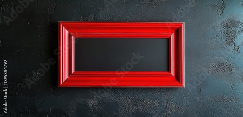 Obraz na płótnie A retro-style frame in a vivid red finish, boldly placed on a charcoal black wall, creating a striking visual contrast. w salonie