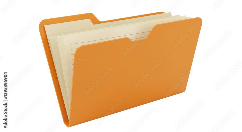 Isolated Open Orange File Folder with Papers Isolated Open Orange File Folder with Papers