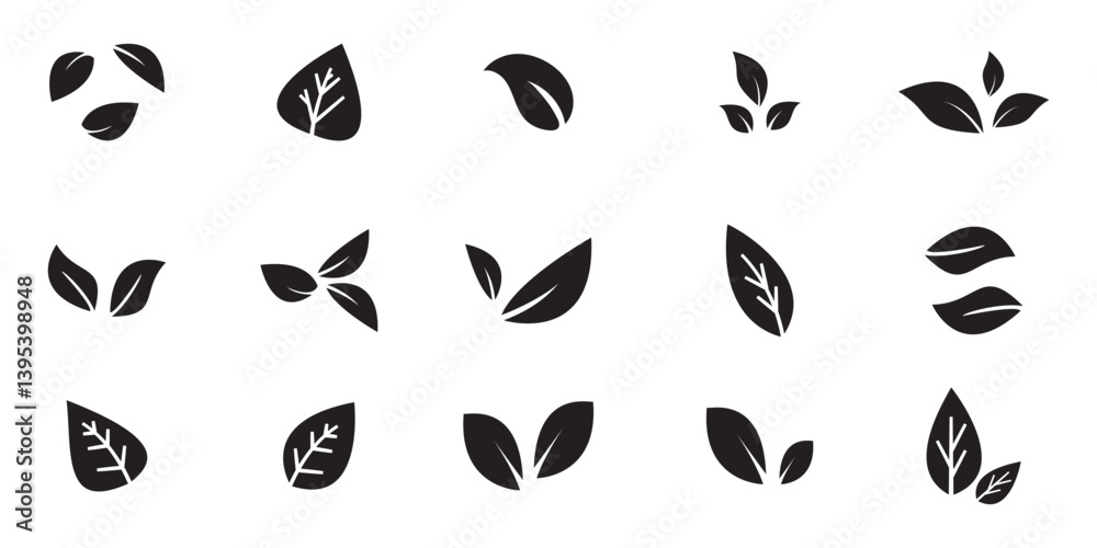 Fototapeta premium Green leaf icons set. Leaves icon on isolated background. Collection green leaf. Elements design for natural, eco, vegan, bio labels.