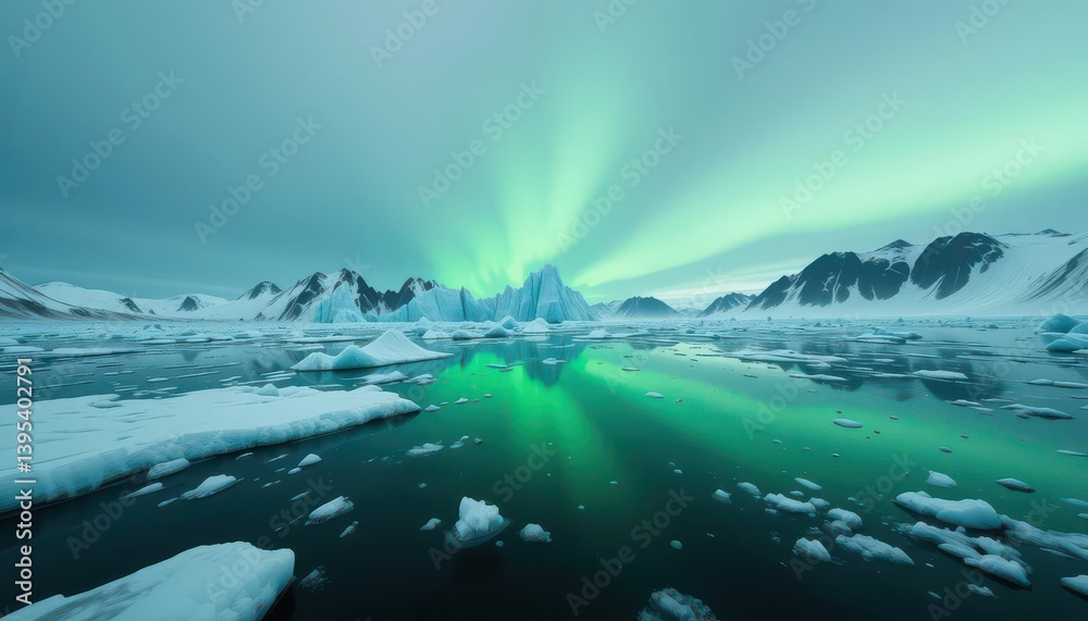 Naklejka premium Subtle Gradient Shifts in an Arctic Vista; Verdant Hues on Glacial Ice