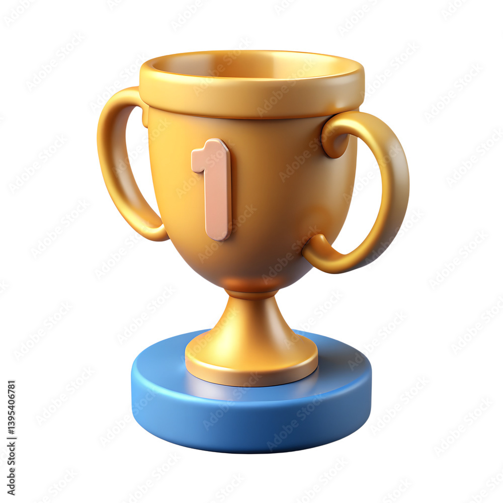 3D Rendered Golden Trophy Cup with Number One, Realistic 3D Rendered Golden Trophy Cup with Number One, Realistic