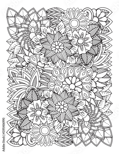Zentangle Coloring Pages for Adults.  hand drawn flower