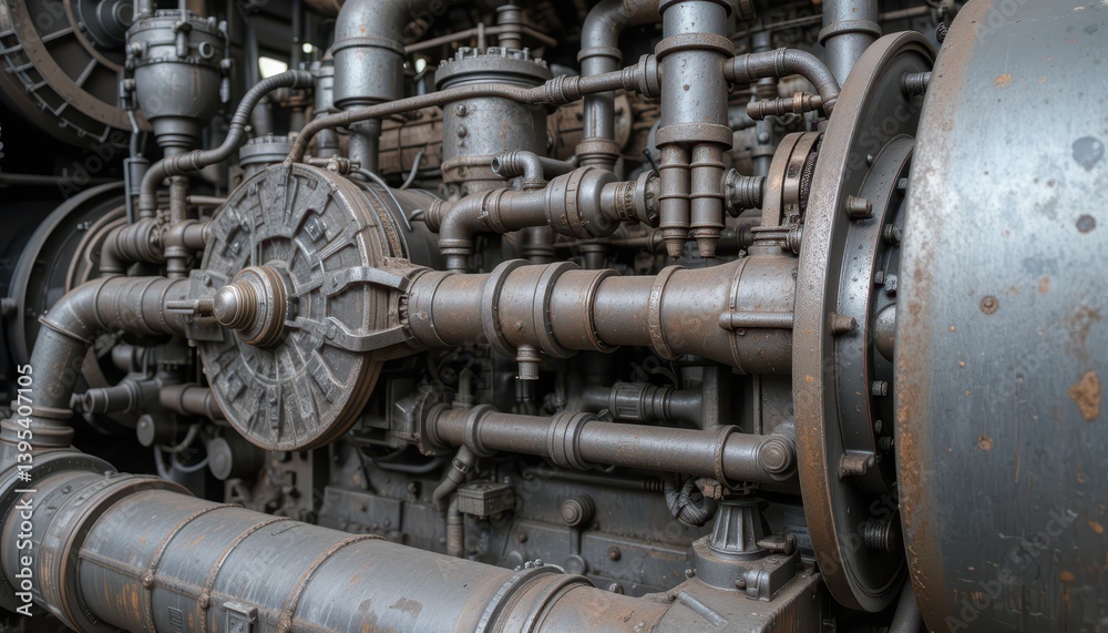 Industrial Machinery Close-Up: Pipes, Valves, and Gears in Detail Industrial Machinery Close-Up: Pipes, Valves, and Gears in Detail