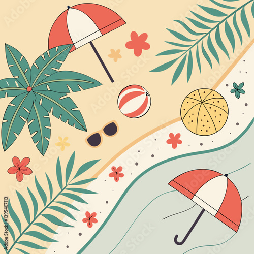 Summer Travel Vector – Suitcase, Map, Camera