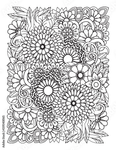 Zentangle Coloring Pages for Adults.  abstract floral background