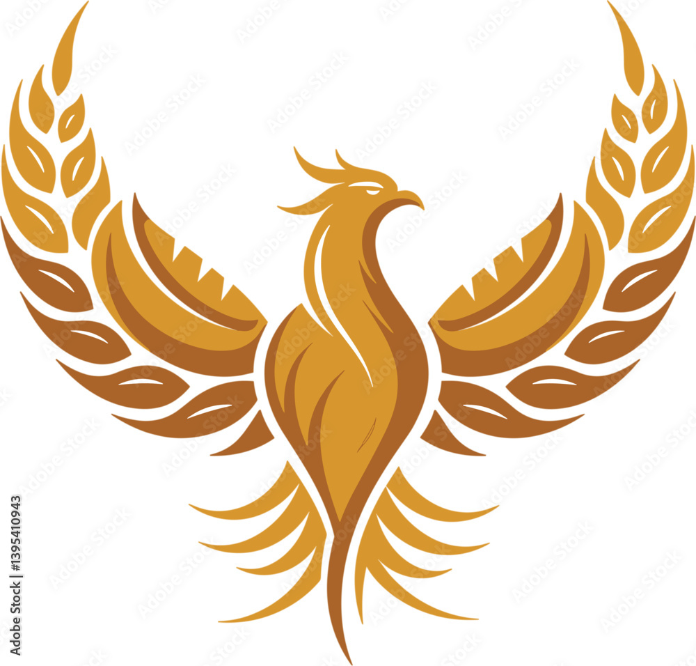 Phoenix in Flight: A stunning artistic illustration of a phoenix in full flight, its wings spread wide in a powerful and majestic pose, embodying the concepts of rebirth and renewal.
