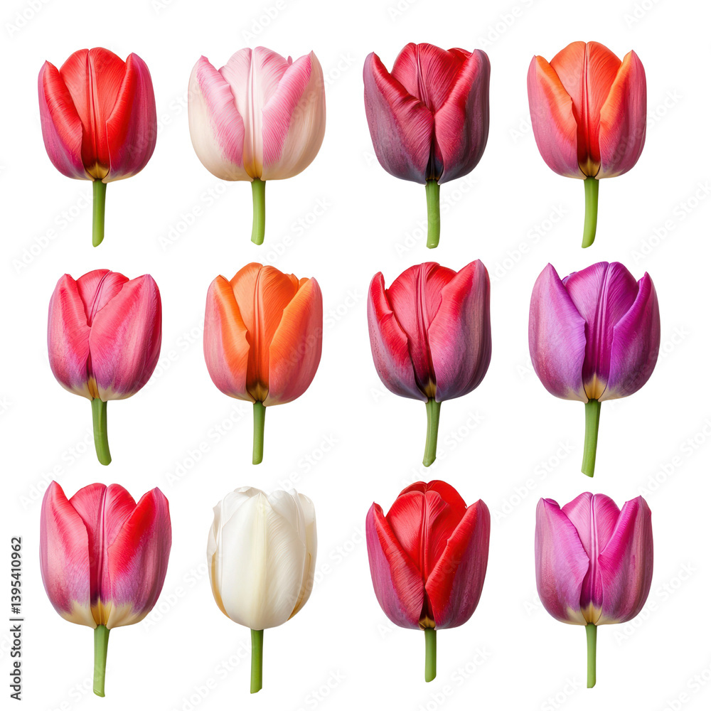 Fototapeta premium Colorful tulip cutout background for floral designs studio setting digital artwork vibrant palette