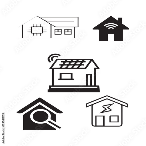 Set of 5 outline icons related to Smart house vector. Linear icon collection. Editable stroke. Vector illustration
