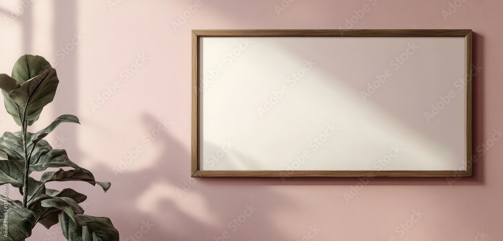 A slim rectangular walnut frame, placed in the bottom corner of a dusty pink wall, giving a sophisticated, modern twist.