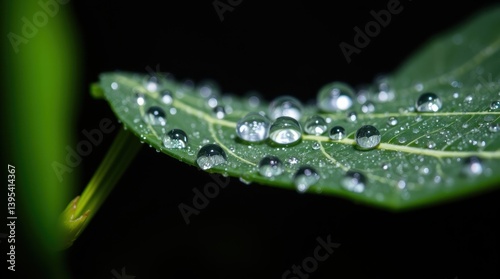 Dewdrops on a vibrant green leaf