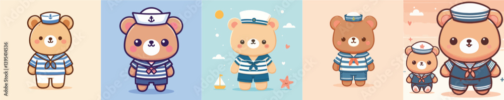 Obraz premium cute bear vector in sailor costume