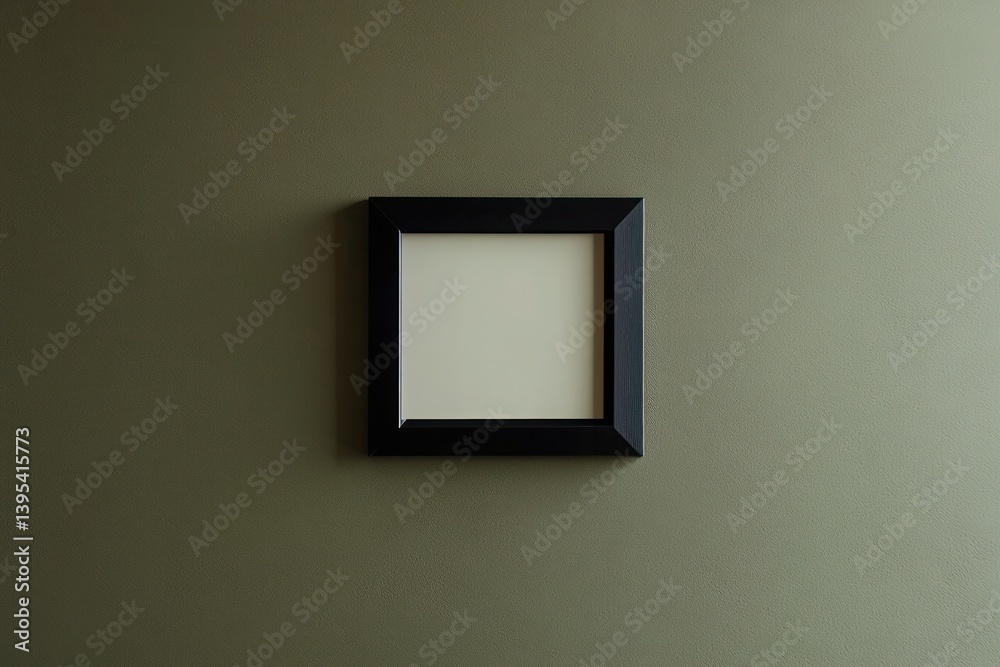A small matte black frame with rounded corners, centered on a muted olive wall, giving a sleek and modern aesthetic.