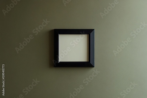 Obraz na płótnie A small matte black frame with rounded corners, centered on a muted olive wall, giving a sleek and modern aesthetic. w salonie
