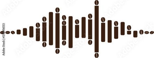 Coffee Bean Sound Wave: A creative depiction of a sound wave, uniquely crafted from coffee beans, symbolizing the energy and aroma of a beloved morning ritual. 