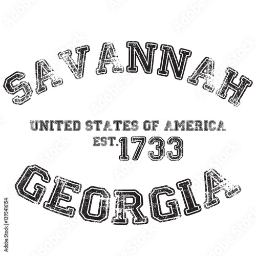 vintage college varsity georgia's savannah city slogan emblem print with grunge effect for graphic tee t shirt or sweatshirt - vector
