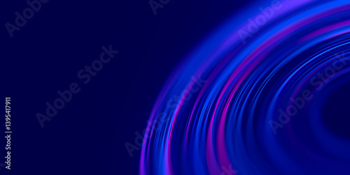 Closeup of circular data light speed flow. Abstract round digital data stream of quantum computing. Cyberspace of qubit trail waves with DOF. Modern tech information transmission.