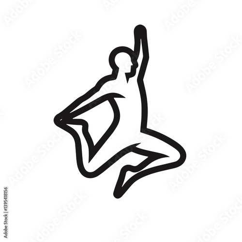 Stylized black outline of a male figure in mid-leap, showcasing dynamic and graceful movement