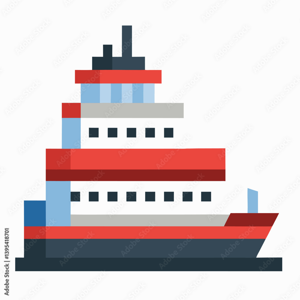 Obraz premium Modern Flat Design Cruise Ship Illustration with Red and Blue Accents