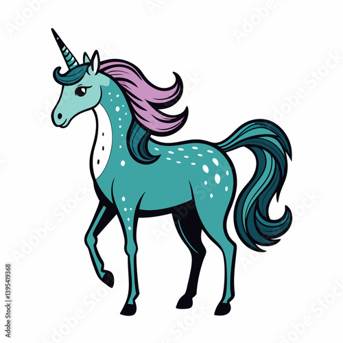 Whimsical Teal Unicorn with Pink Mane and Dotted Fur
