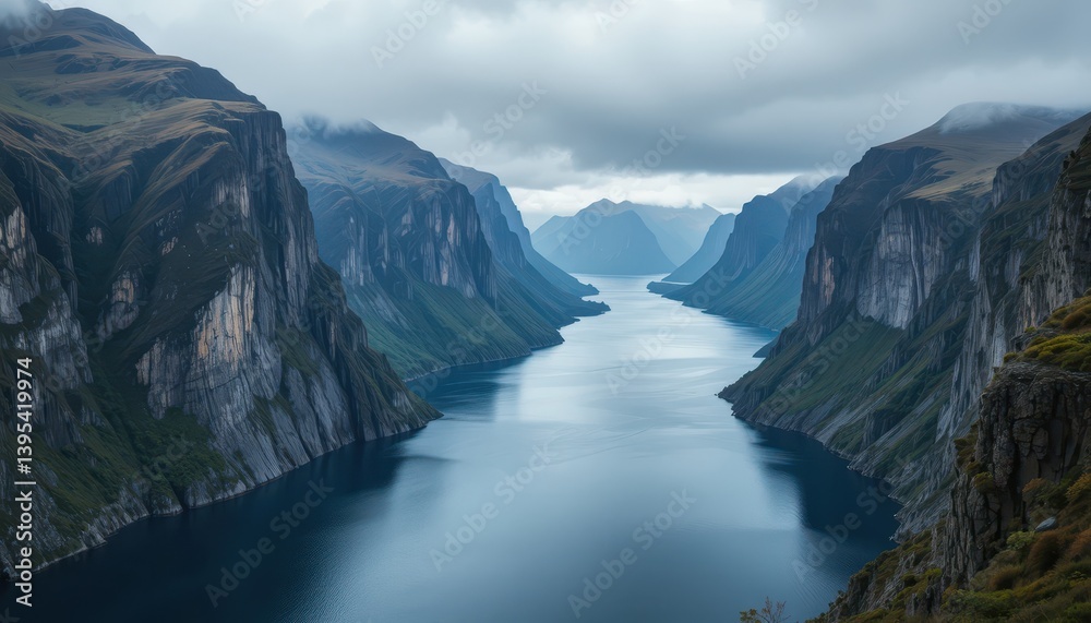 Fototapeta premium Serene Fjord Landscape with Majestic Mountains and Calm Waters