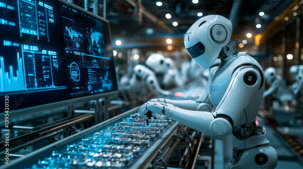 Humanoid robots are working on the production line Humanoid robots are working on the production line