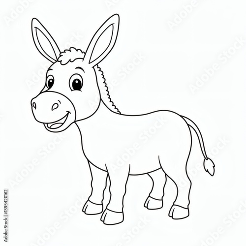 Donkey cartoon outline isolated on white background - for coloring page