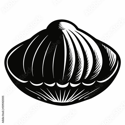 Vintage Style Black and White Clamshell Illustration for Nautical Designs